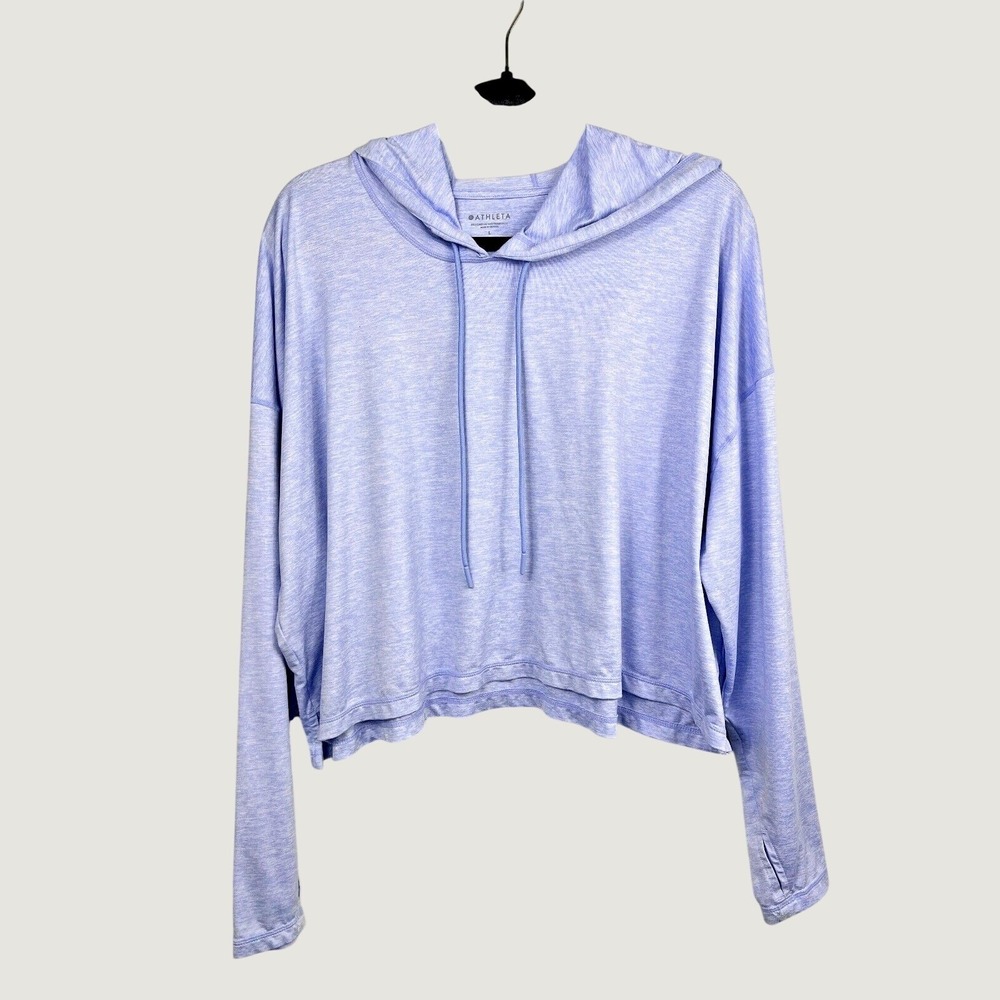 Athleta Hoodie Womens Large Blue Breezy Cropped Heathered Thumbhole 530134-04